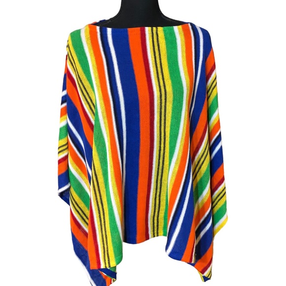 Lauren Ralph Lauren Linen blend knit rainbow striped Poncho Shawl/wrap SM - Picture 1 of 8